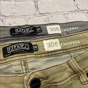 Ezekiel 305 Chopper Men's Pair of Slim Straight Jeans in Gray and Tan 38x30